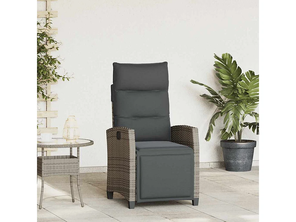 Chaise de jardin inclinable avec table d'appoint gris polyrotin