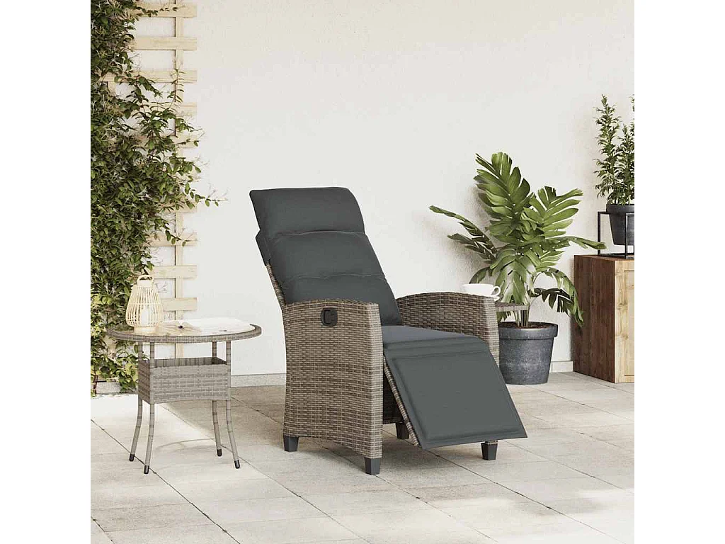 Chaise de jardin inclinable avec table d'appoint gris polyrotin
