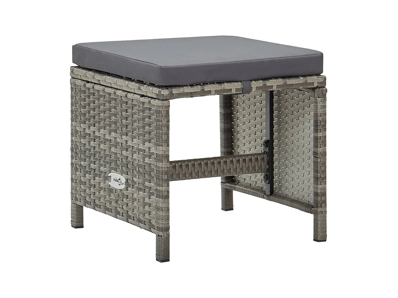 Set di 4 sgabelli da giardino con cuscini in resina intrecciata grigia