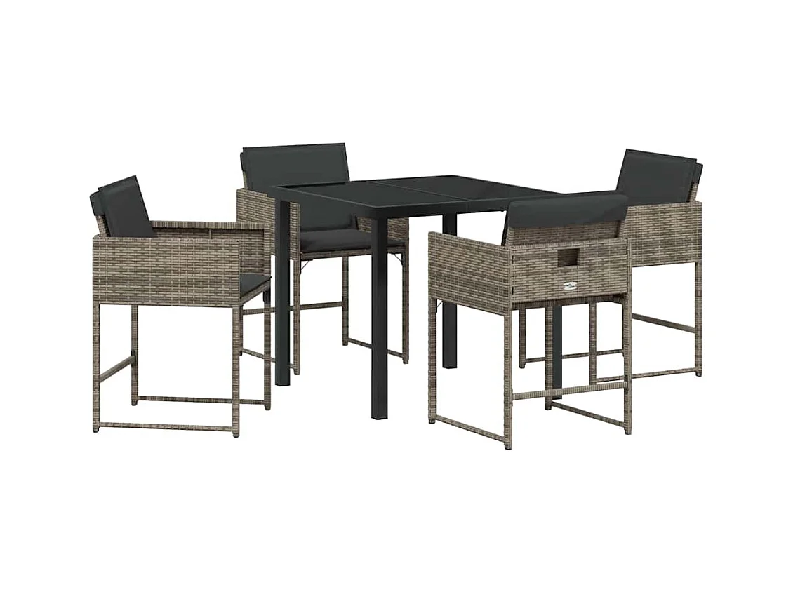 Set da pranzo da giardino 5 pezzi con cuscini in polyrattan grigio