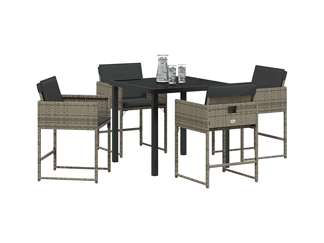 Set da pranzo da giardino 5 pezzi con cuscini in polyrattan grigio