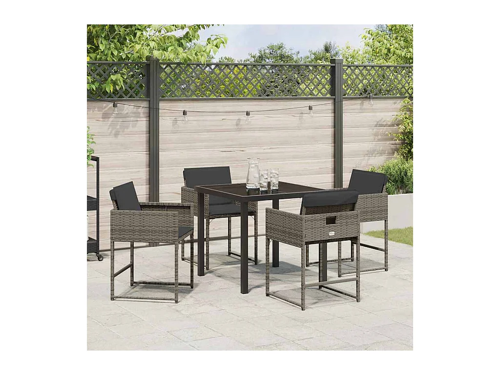 Set da pranzo da giardino 5 pezzi con cuscini in polyrattan grigio