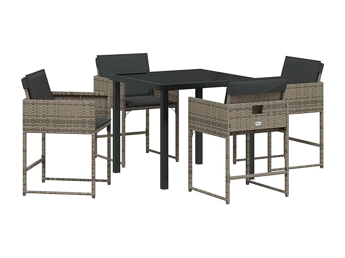 Set da pranzo da giardino 5 pezzi con cuscini in polyrattan grigio