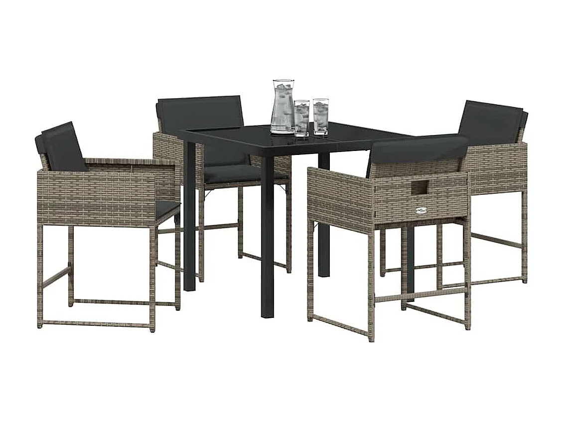 Set da pranzo da giardino 5 pezzi con cuscini in polyrattan grigio