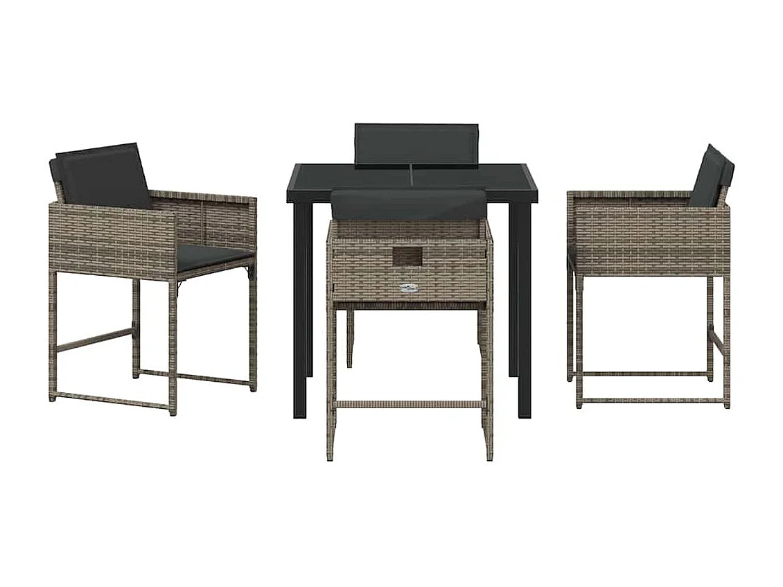 Set da pranzo da giardino 5 pezzi con cuscini in polyrattan grigio