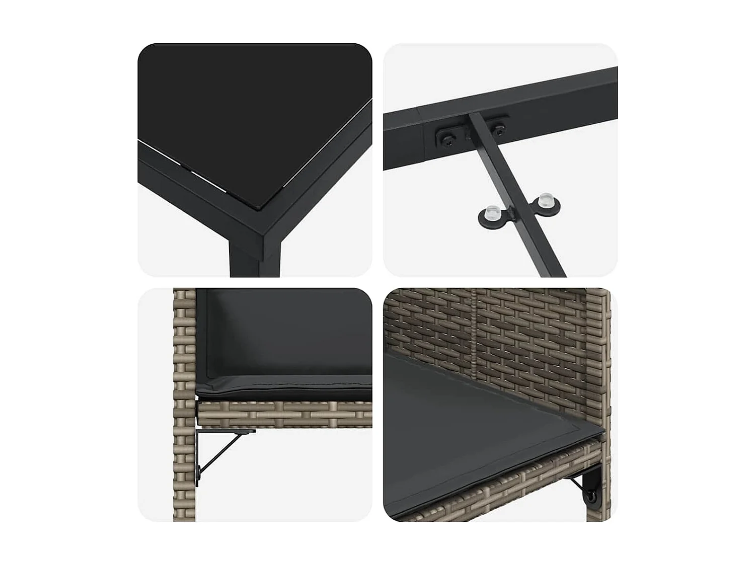 Set da pranzo da giardino 5 pezzi con cuscini in polyrattan grigio