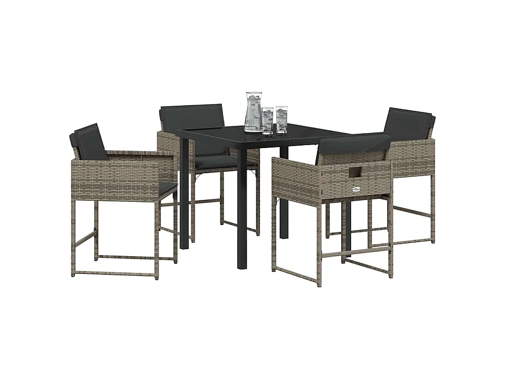 Juego de comedor de jardín de 5 piezas con cojines de ratán sintético gris