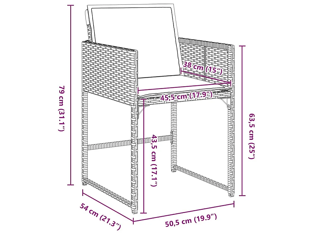 Juego de comedor de jardín de 5 piezas con cojines de ratán sintético gris