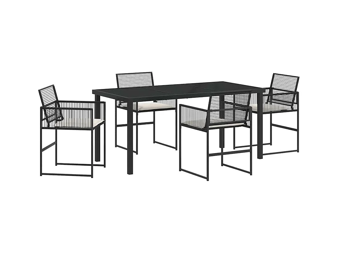 Set da pranzo da giardino 5 pezzi con cuscini in rattan nero