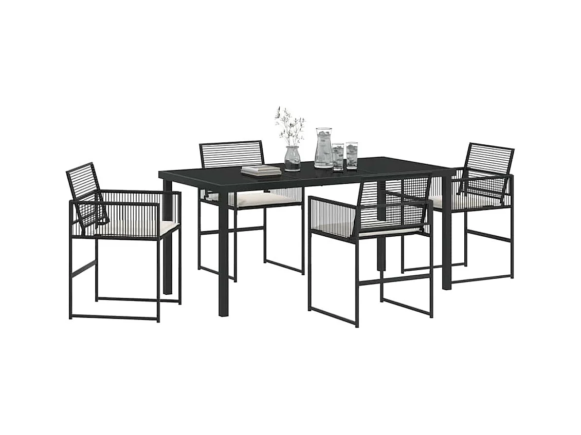 Set da pranzo da giardino 5 pezzi con cuscini in rattan nero