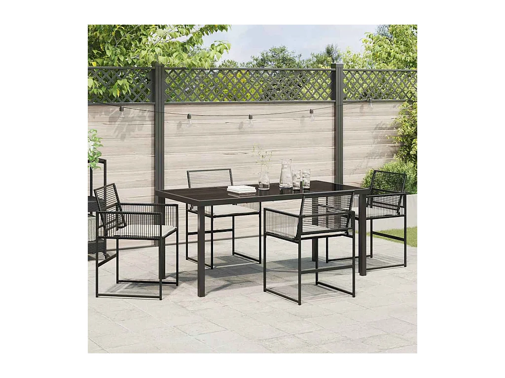 Set da pranzo da giardino 5 pezzi con cuscini in rattan nero