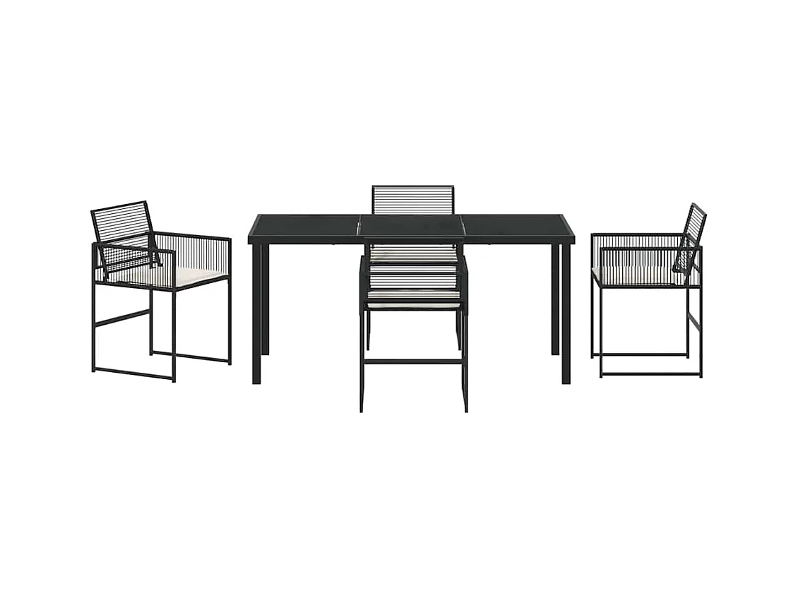 Set da pranzo da giardino 5 pezzi con cuscini in rattan nero