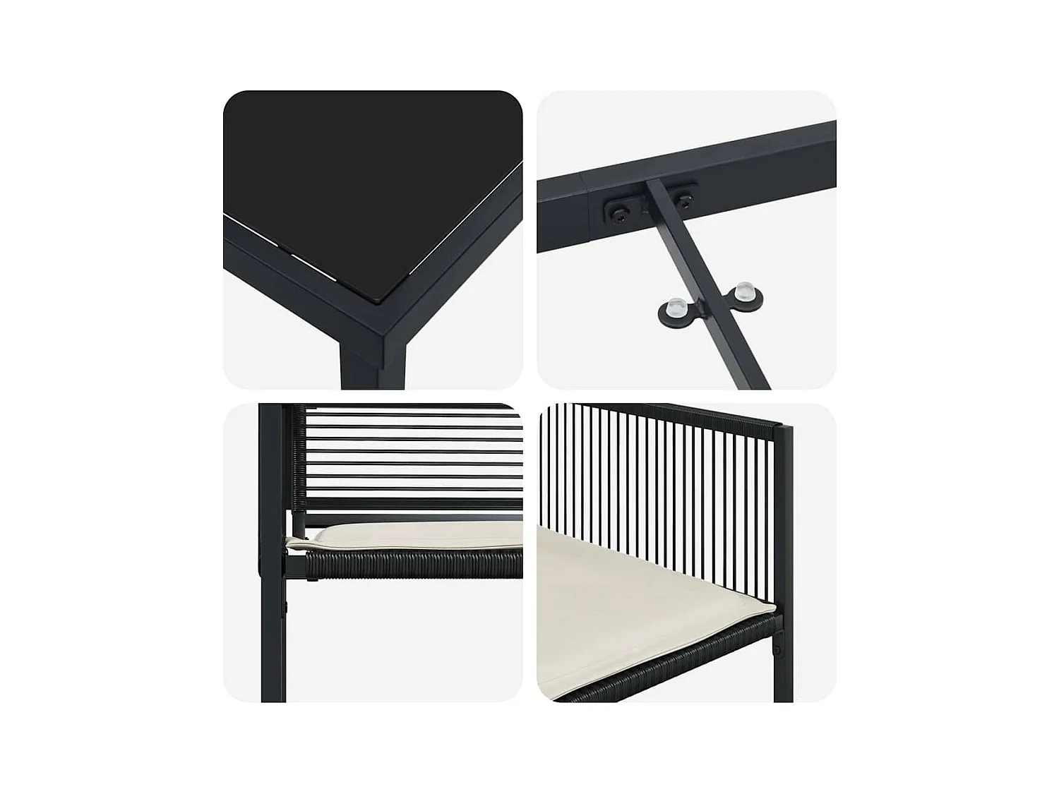 Set da pranzo da giardino 5 pezzi con cuscini in rattan nero