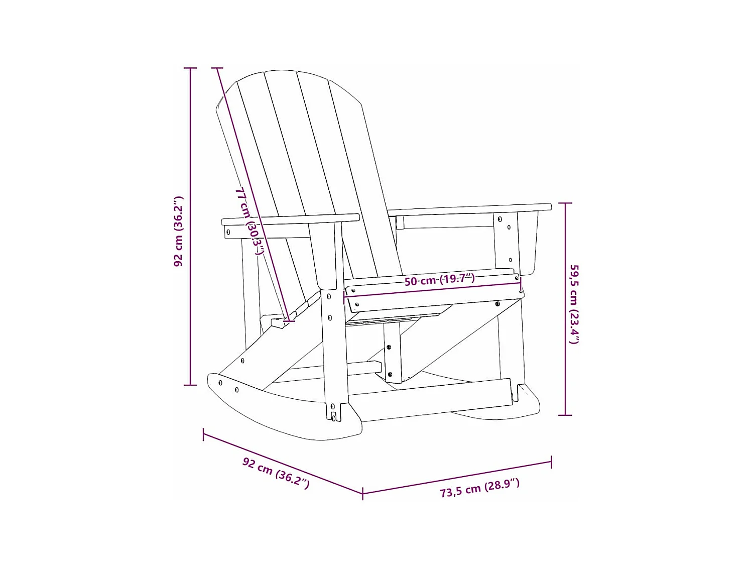 Sedia a dondolo Adirondack bianca 73,5x92x90 cm HDPE