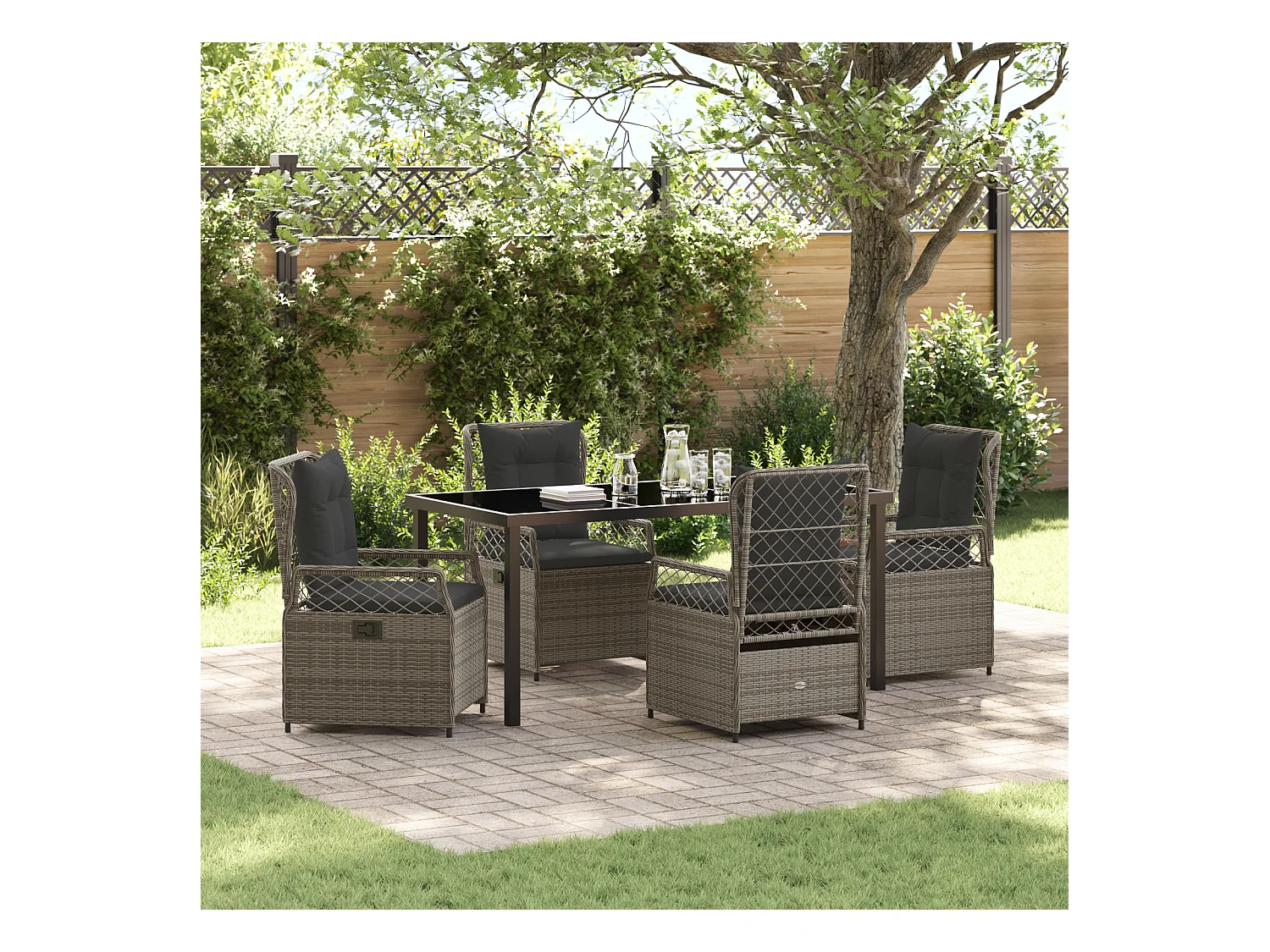 Set da giardino 5 pezzi in polyrattan grigio