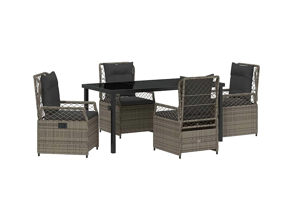 Set da giardino 5 pezzi in polyrattan grigio