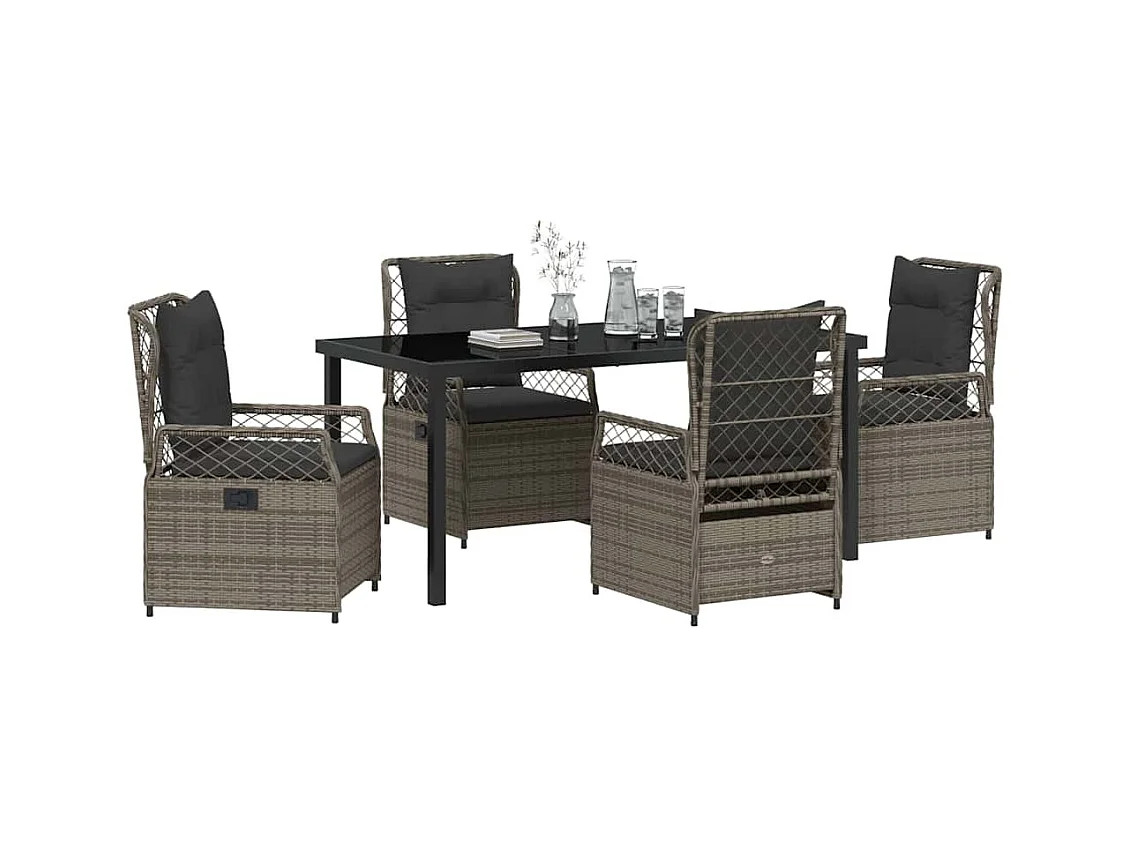 Set da giardino 5 pezzi in polyrattan grigio