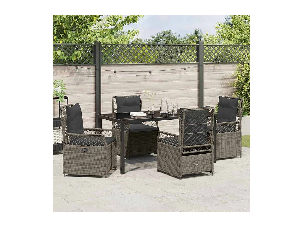 Set da giardino 5 pezzi in polyrattan grigio