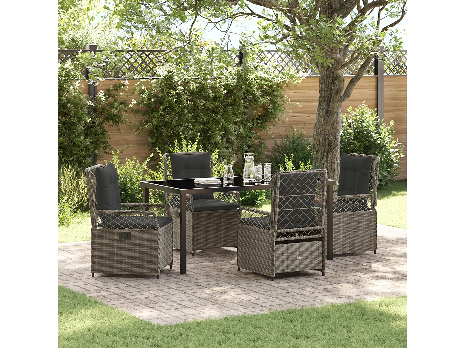 Set de jardin de 5 pièces Gris Poly Rattan