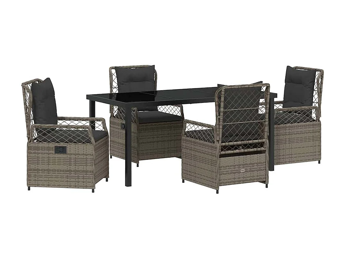 Set de jardin de 5 pièces Gris Poly Rattan
