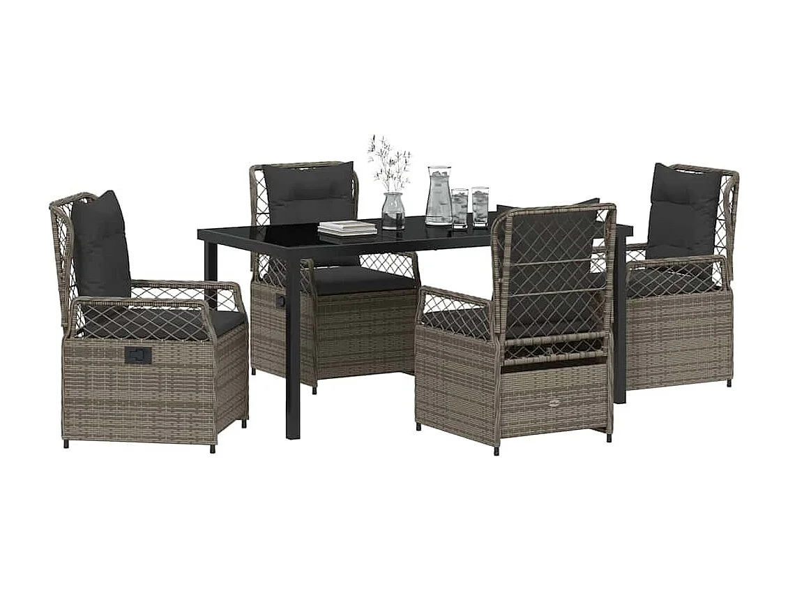 Set de jardin de 5 pièces Gris Poly Rattan