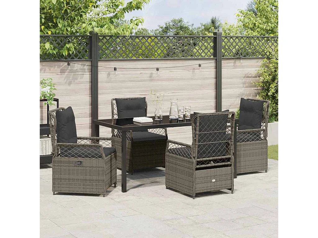 Set de jardin de 5 pièces Gris Poly Rattan