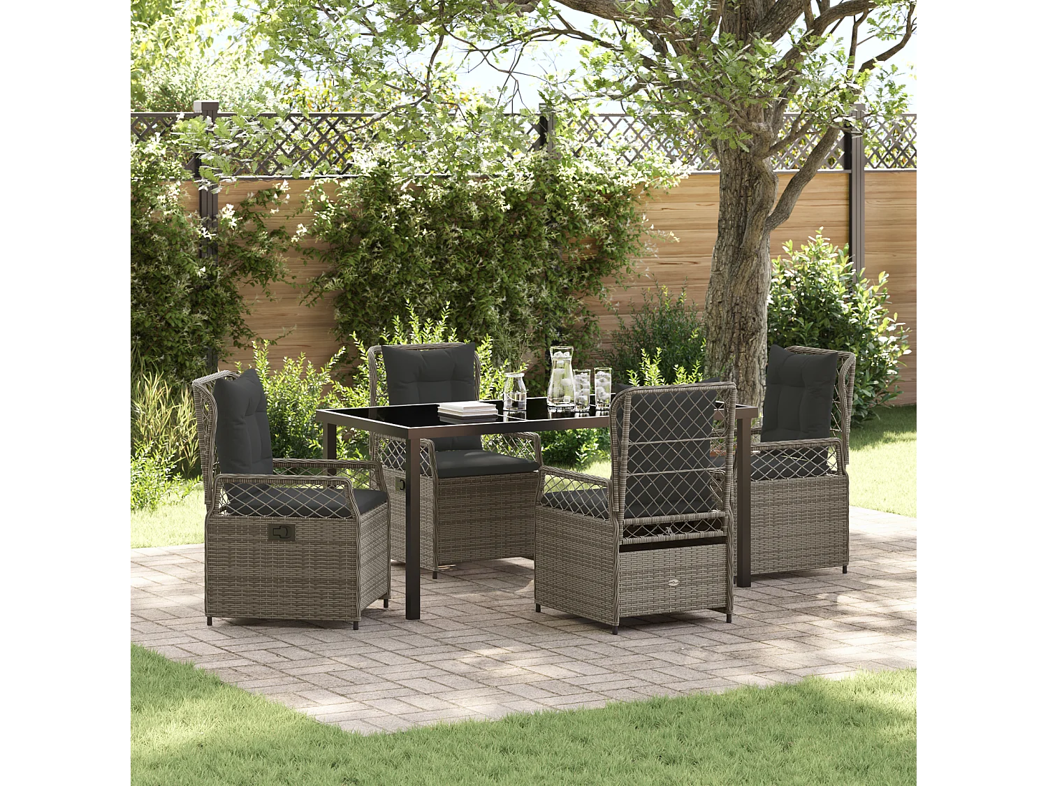 Set de jardin de 5 pièces Gris Poly Rattan