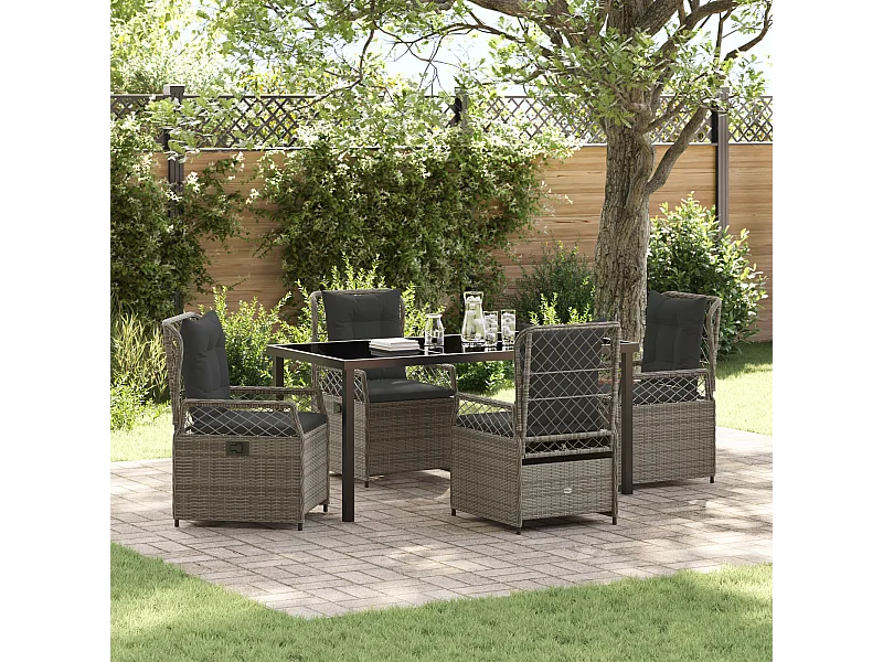 Set de jardin de 5 pièces Gris Poly Rattan