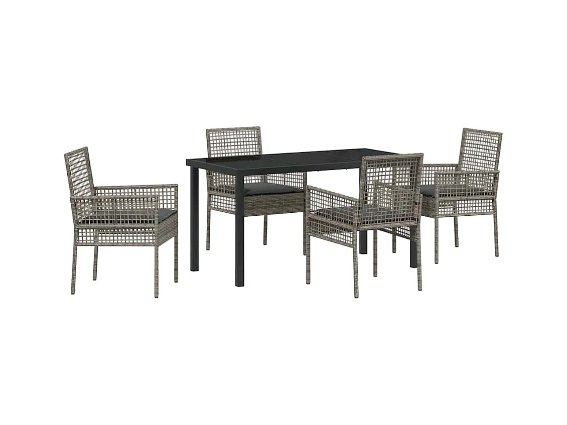 Set da pranzo da giardino 5 pezzi con cuscini in polyrattan grigio