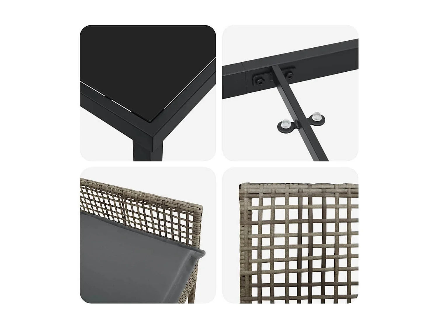 Set da pranzo da giardino 5 pezzi con cuscini in polyrattan grigio