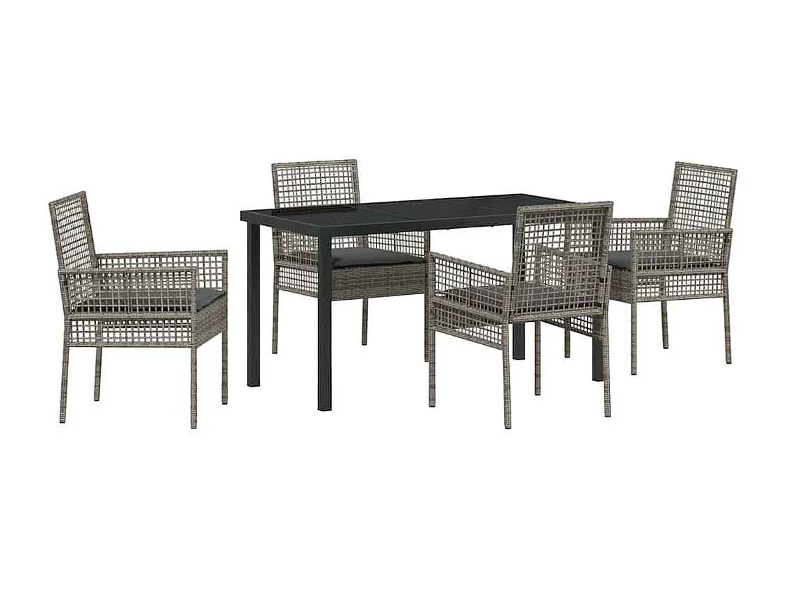 5-teiliges Garten-Ess-Set mit Kissen, grau, Polyrattan