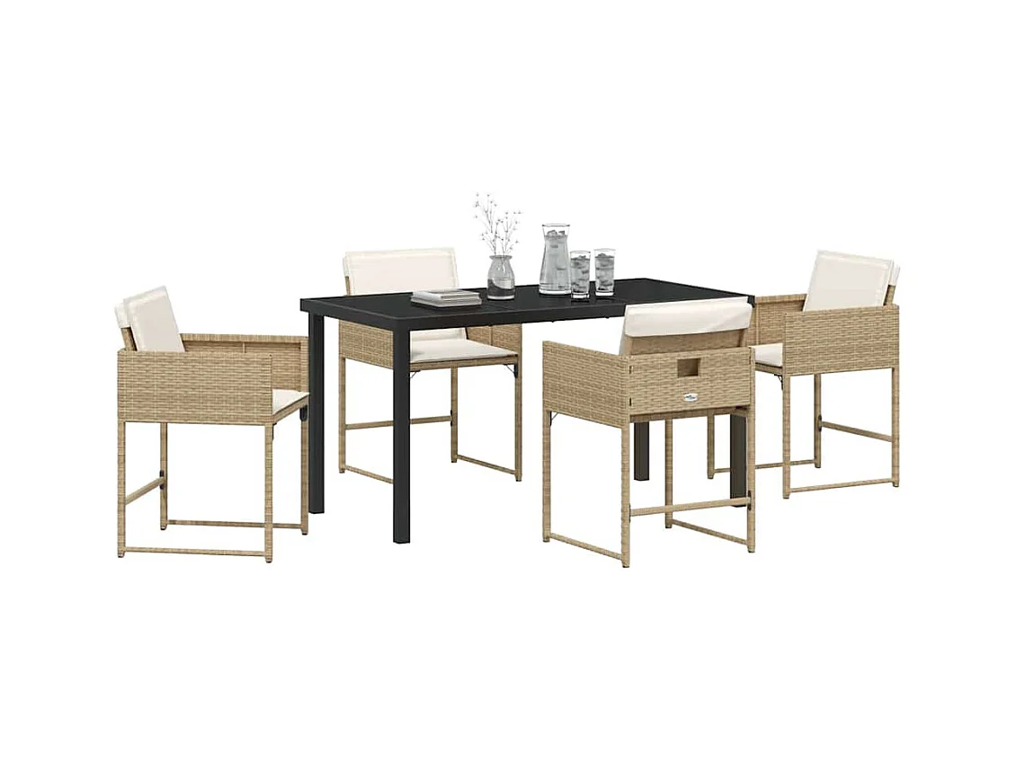 Set da pranzo da giardino 5 pezzi con cuscini beige in polyrattan
