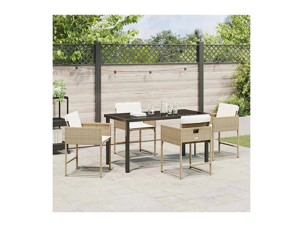 Set da pranzo da giardino 5 pezzi con cuscini beige in polyrattan