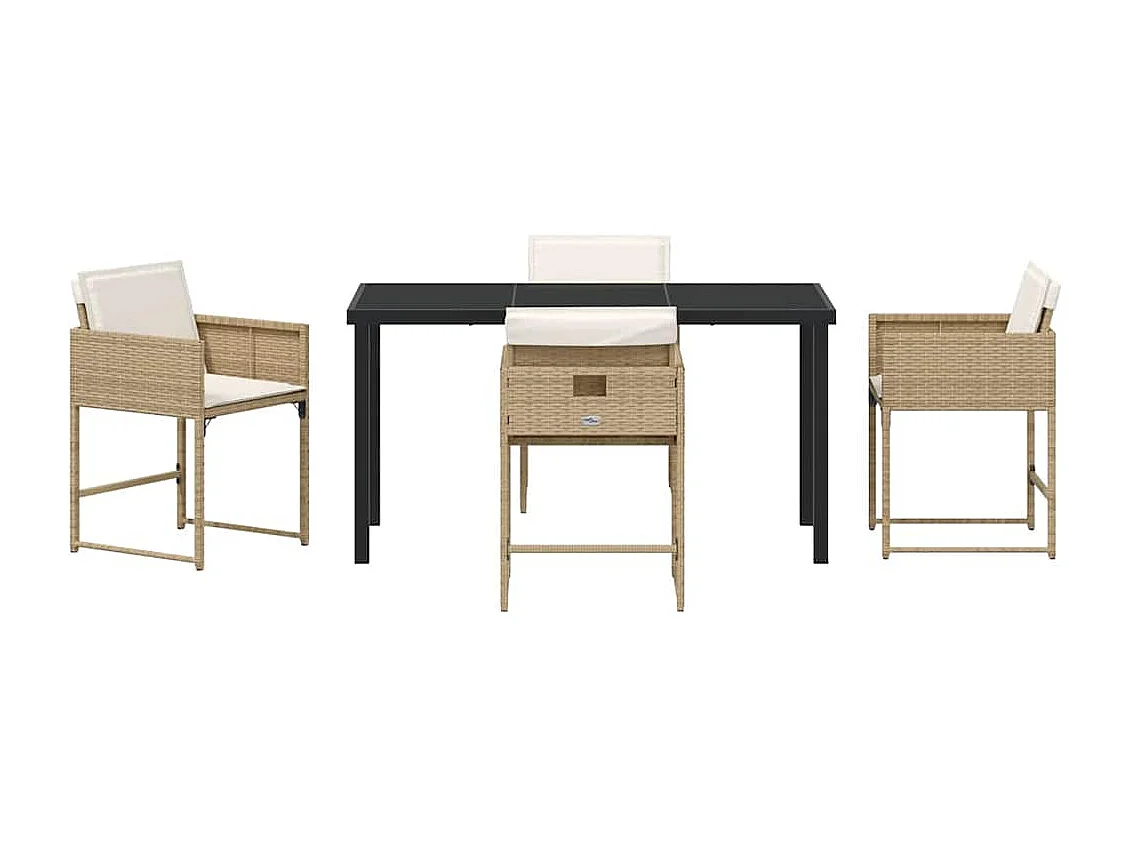 Set da pranzo da giardino 5 pezzi con cuscini beige in polyrattan