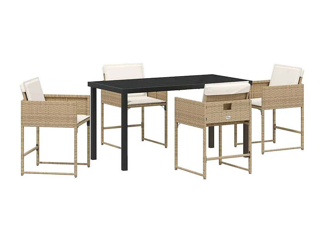 Ensemble de salle à manger de jardin de 5 pièces avec coussins beige en poly rattan