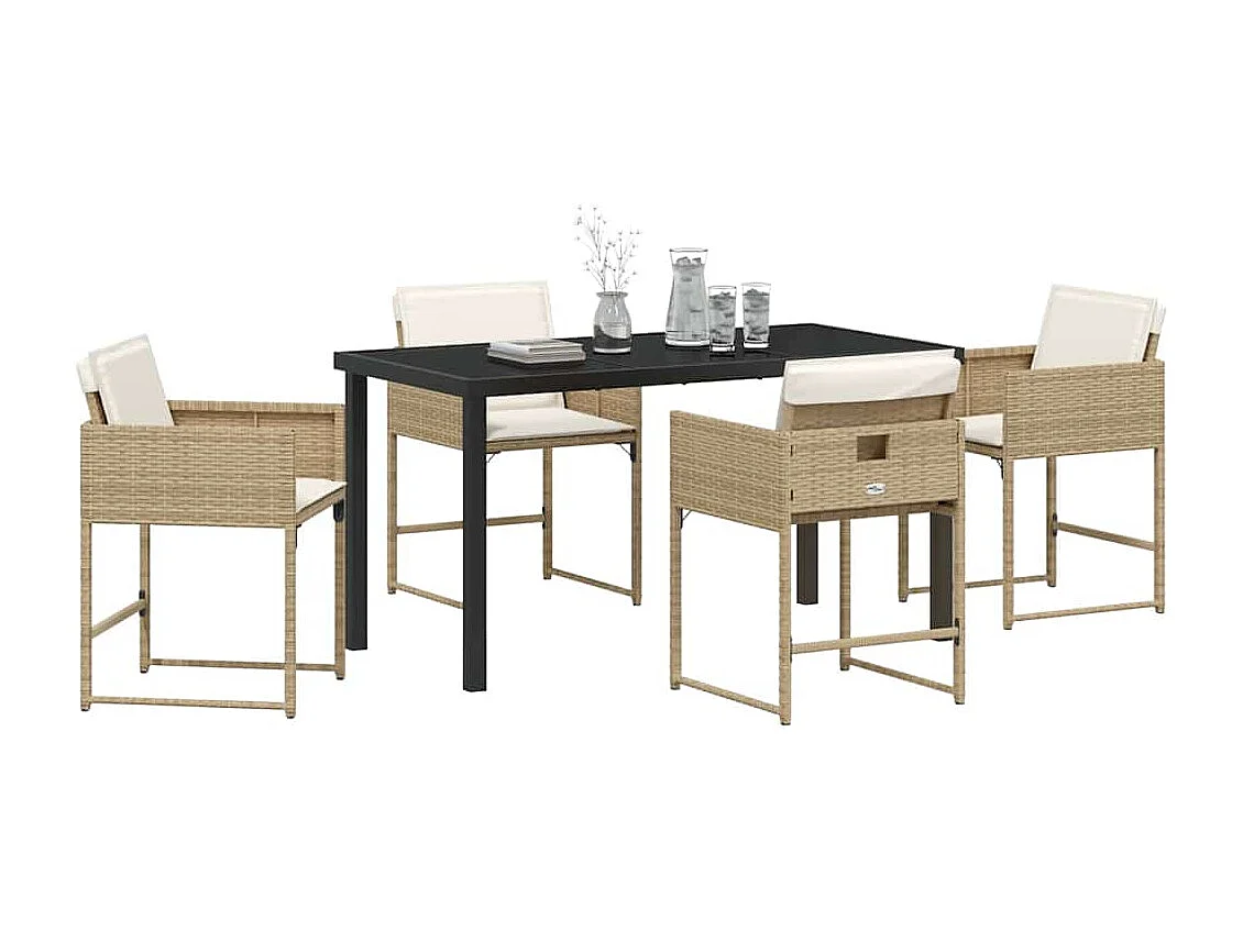 Ensemble de salle à manger de jardin de 5 pièces avec coussins beige en poly rattan