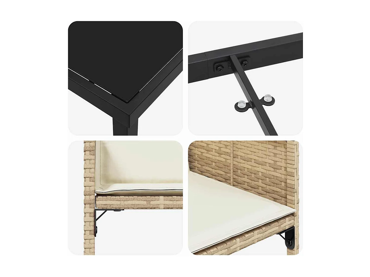 Ensemble de salle à manger de jardin de 5 pièces avec coussins beige en poly rattan