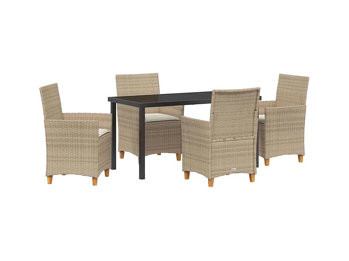 Set da pranzo da giardino 5 pezzi con cuscini in rattan beige e poly