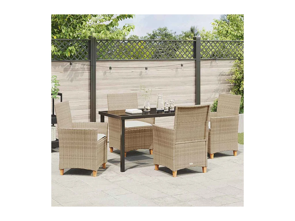 Set da pranzo da giardino 5 pezzi con cuscini in rattan beige e poly