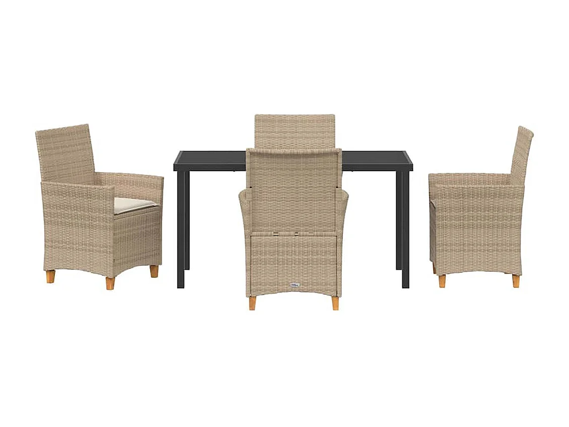 Juego de comedor de jardín de 5 piezas con cojines de ratán beige y poliéster