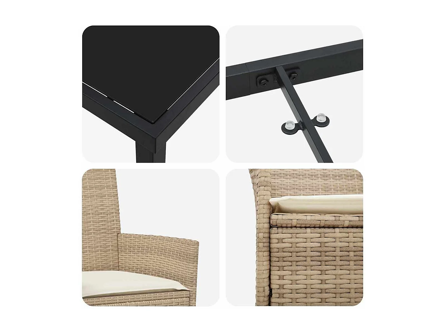 Juego de comedor de jardín de 5 piezas con cojines de ratán beige y poliéster