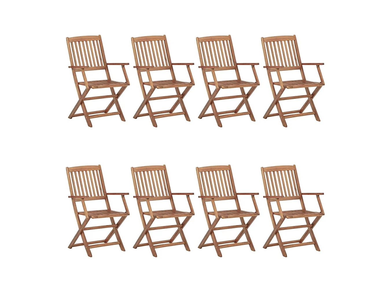 Set di 8 sedie pieghevoli da esterno in legno massello di acacia