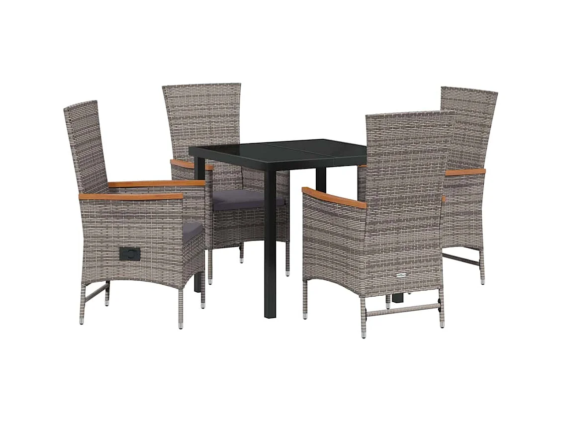 Set da pranzo da giardino 5 pezzi con cuscini in polyrattan grigio