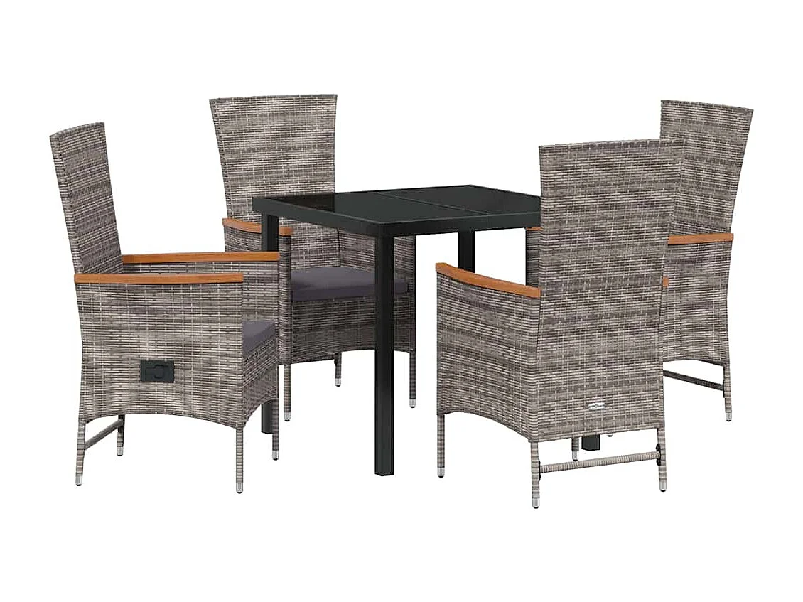 Set da pranzo da giardino 5 pezzi con cuscini in polyrattan grigio