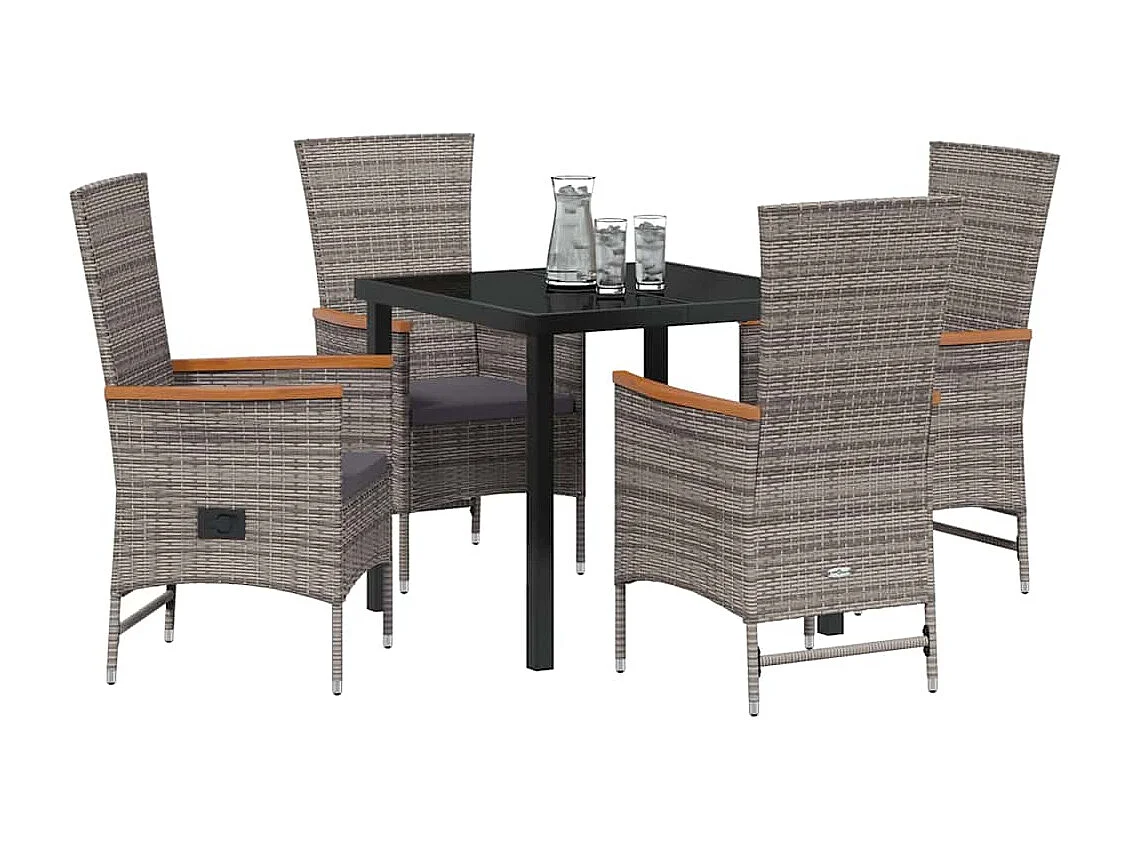 Set da pranzo da giardino 5 pezzi con cuscini in polyrattan grigio