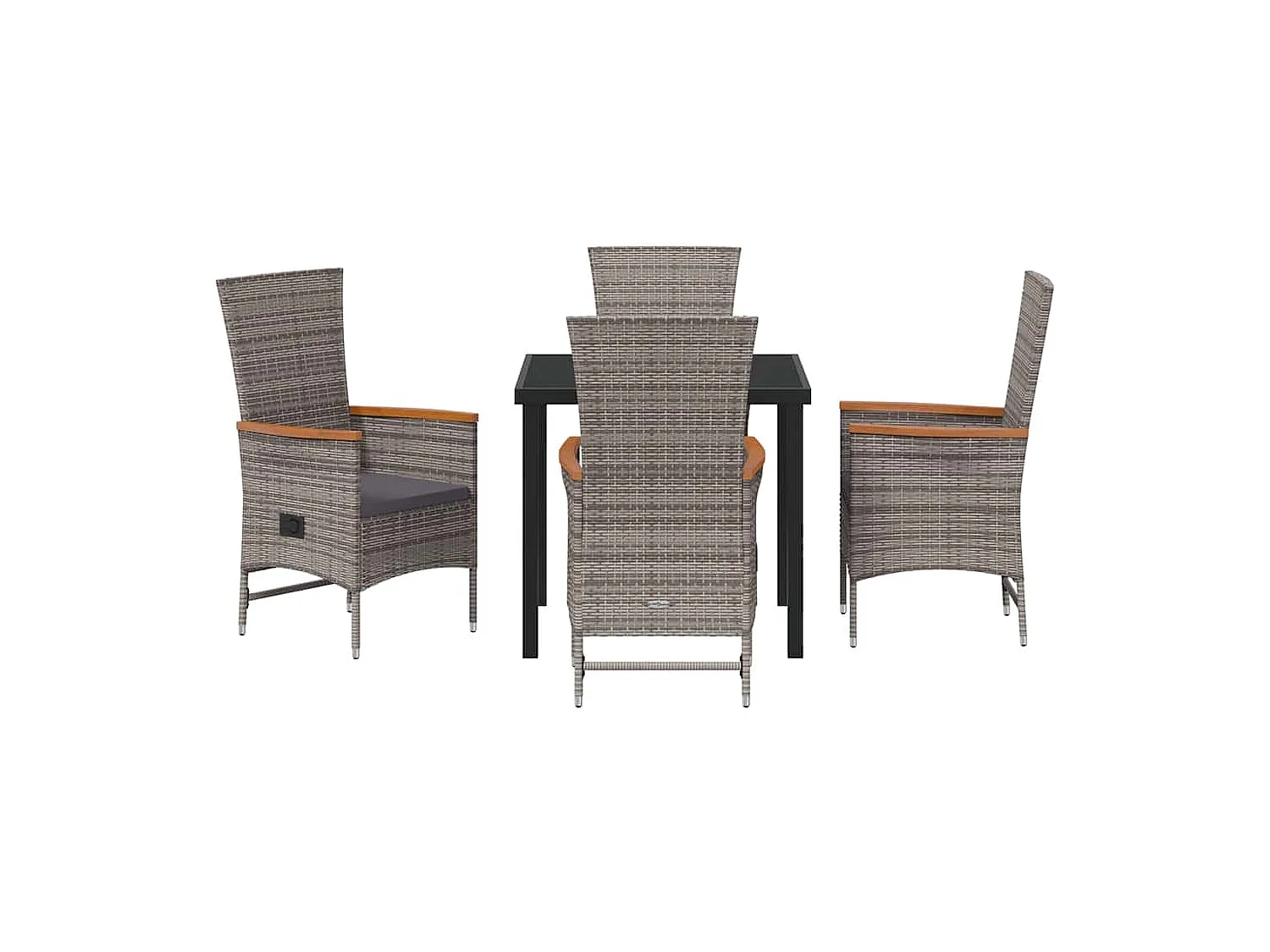 Set da pranzo da giardino 5 pezzi con cuscini in polyrattan grigio