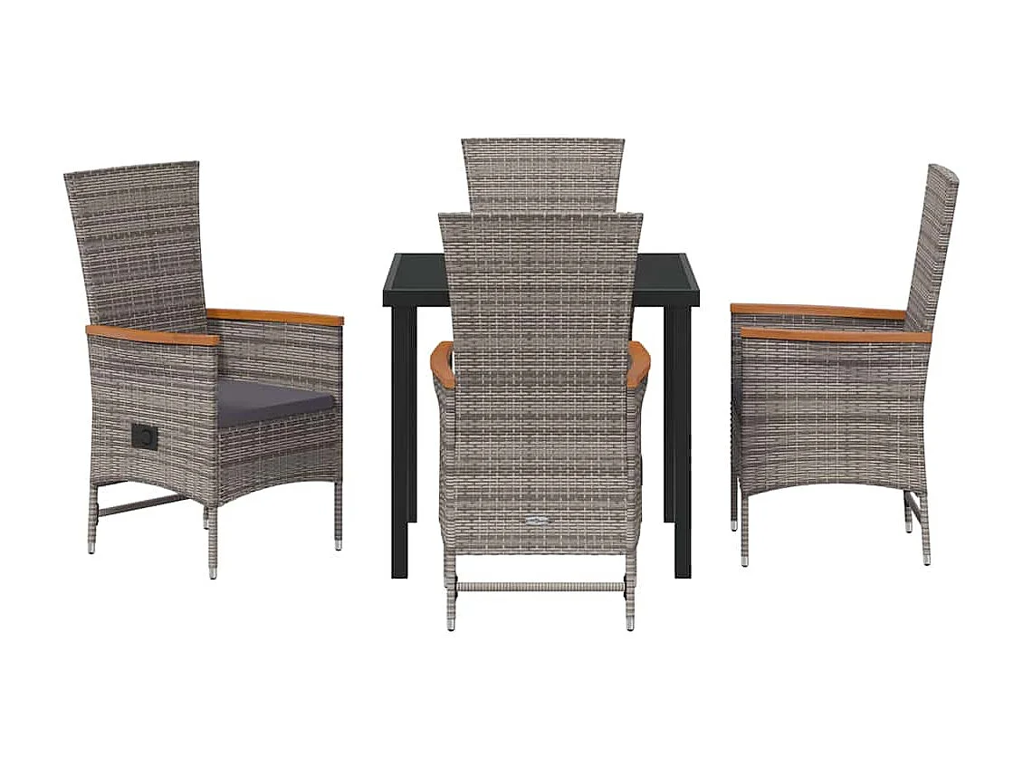 Set da pranzo da giardino 5 pezzi con cuscini in polyrattan grigio