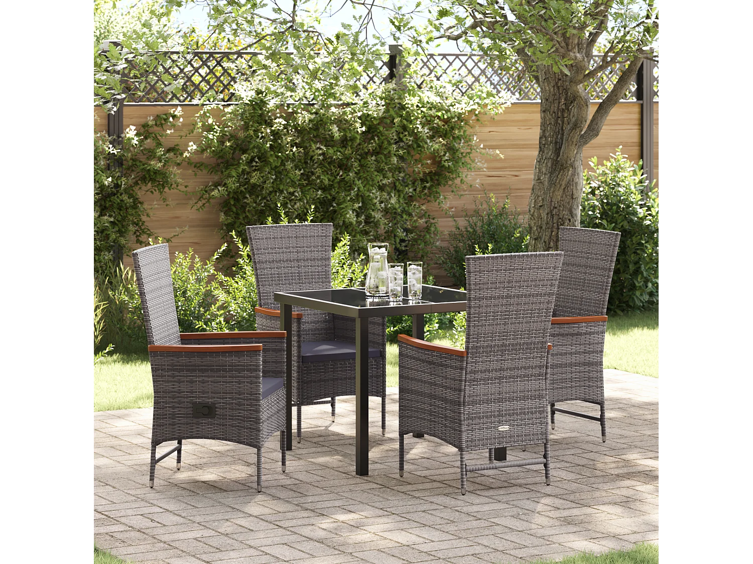Ensemble de dîner de jardin 5 pièces avec coussins en rattan poly gris
