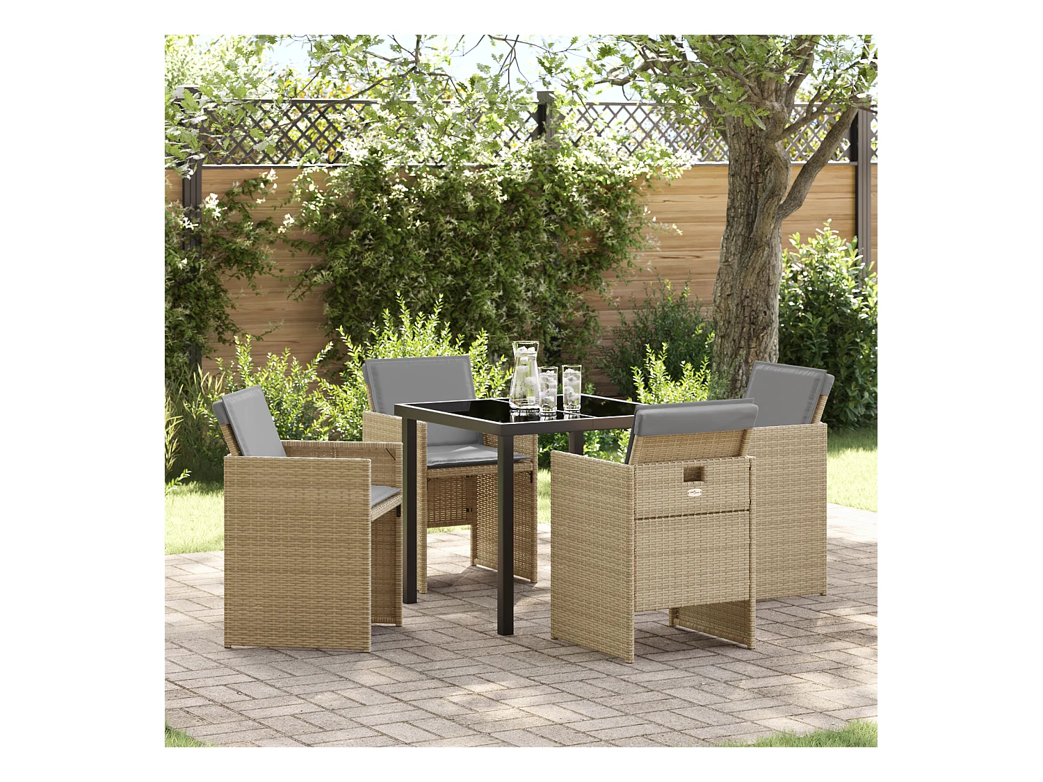 Set da pranzo da giardino 5 pezzi con cuscini in polyrattan beige