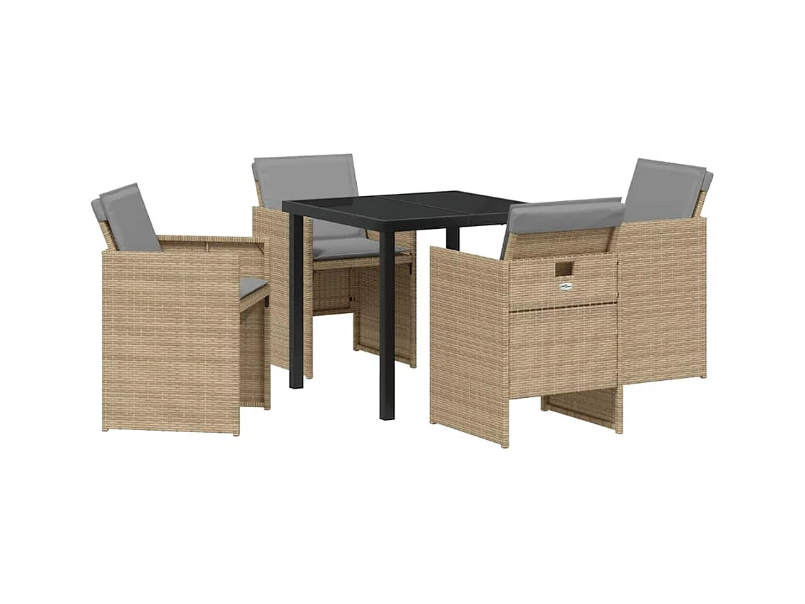 Set da pranzo da giardino 5 pezzi con cuscini in polyrattan beige